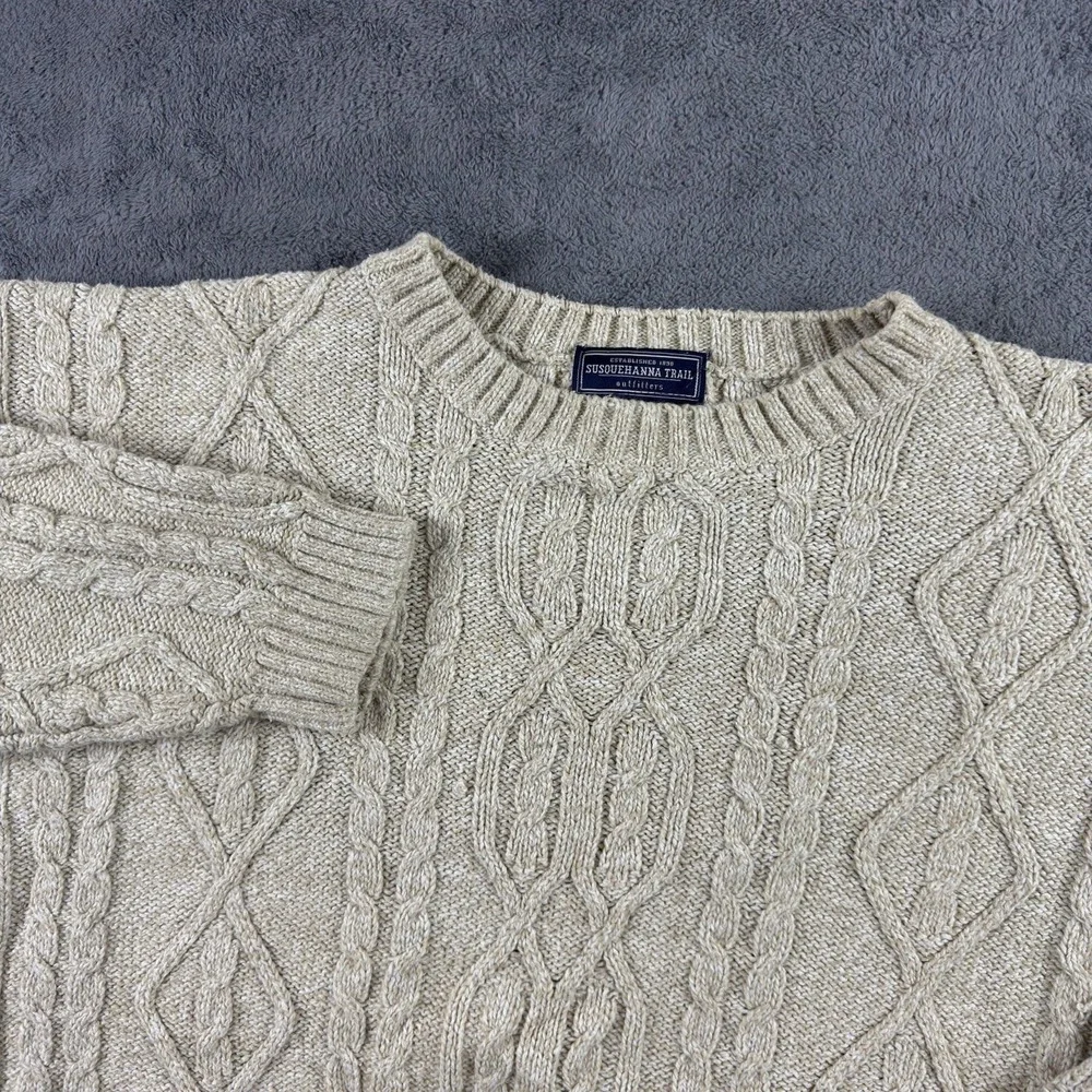 Susquehanna Trail‎ Outfitters Cable Knit Sweater Mens Size 2XL Beige Fisherman